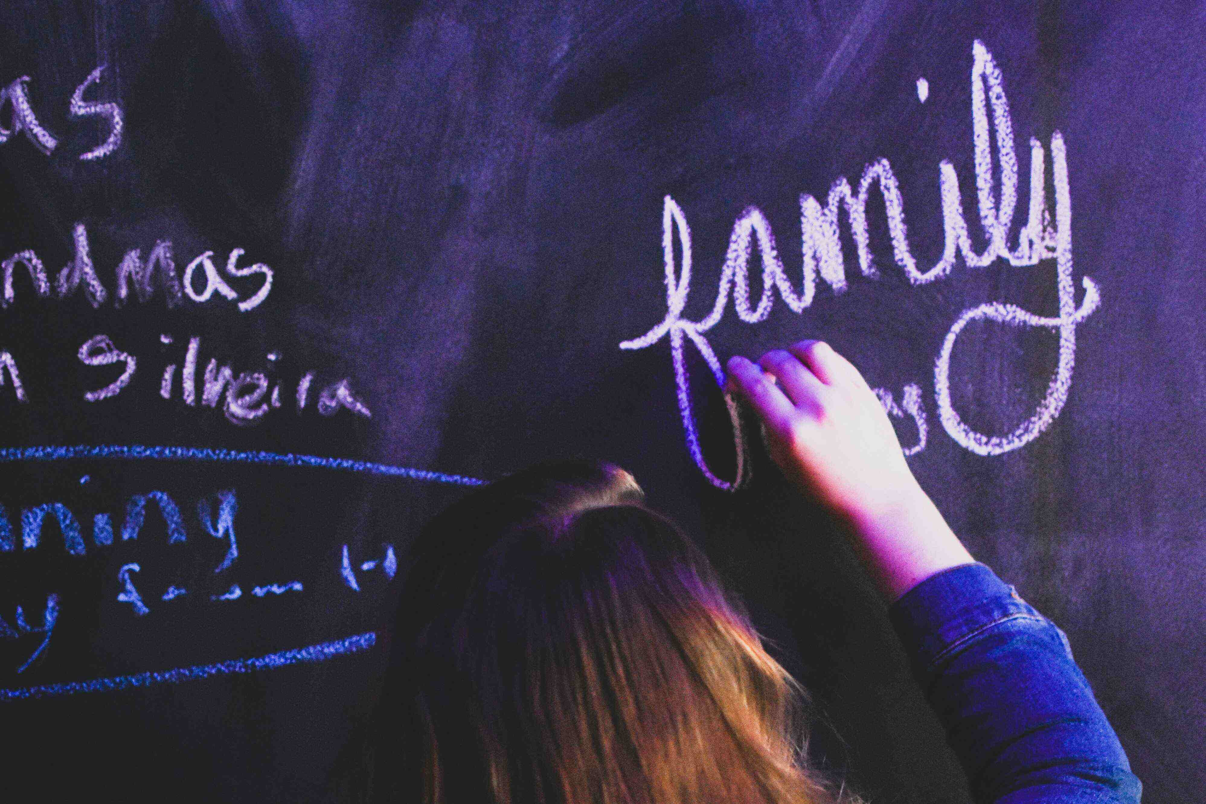 Woman writing on a chalkboard