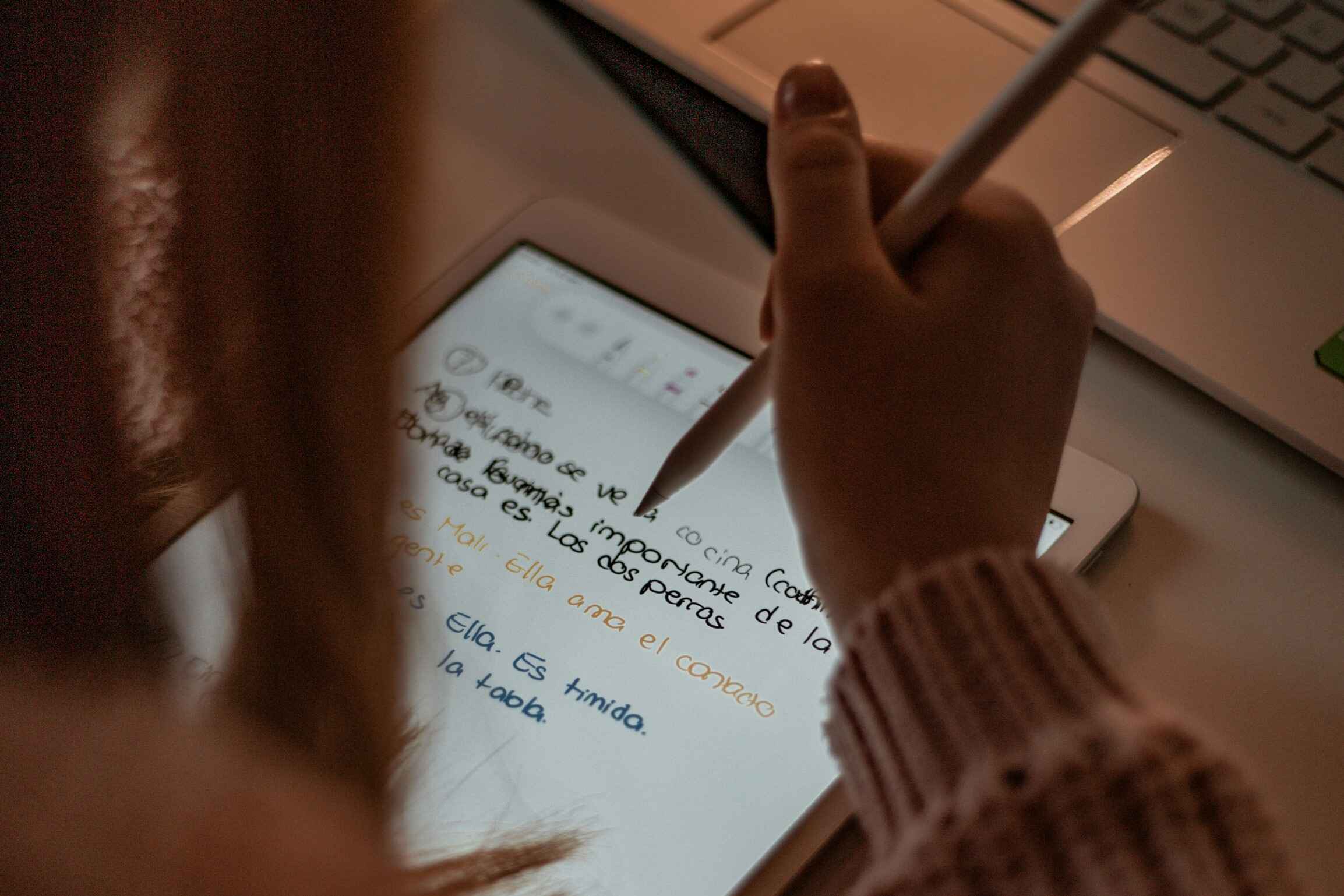 Woman writing on an iPad using a stylist