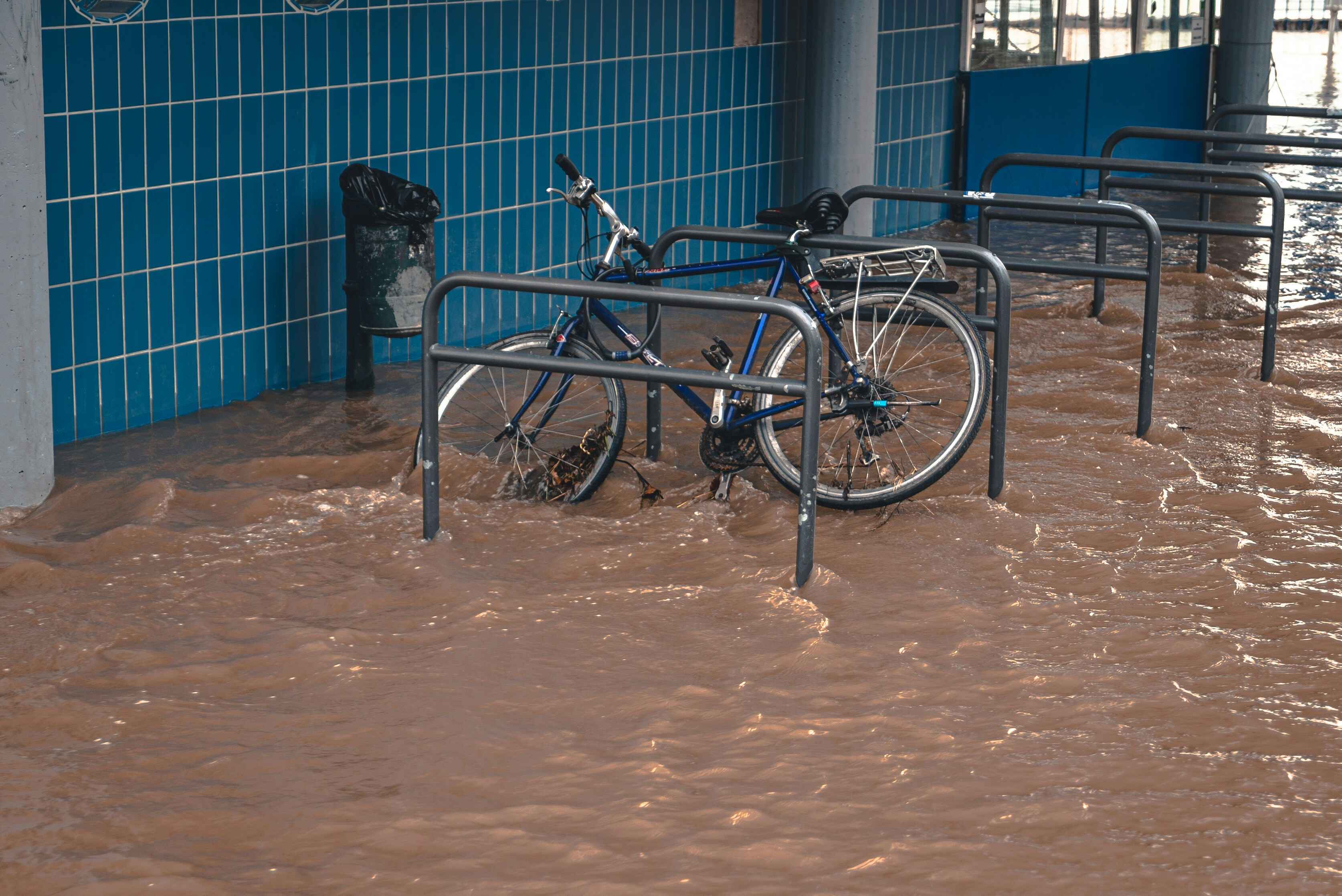 Image of bike rack in a flood