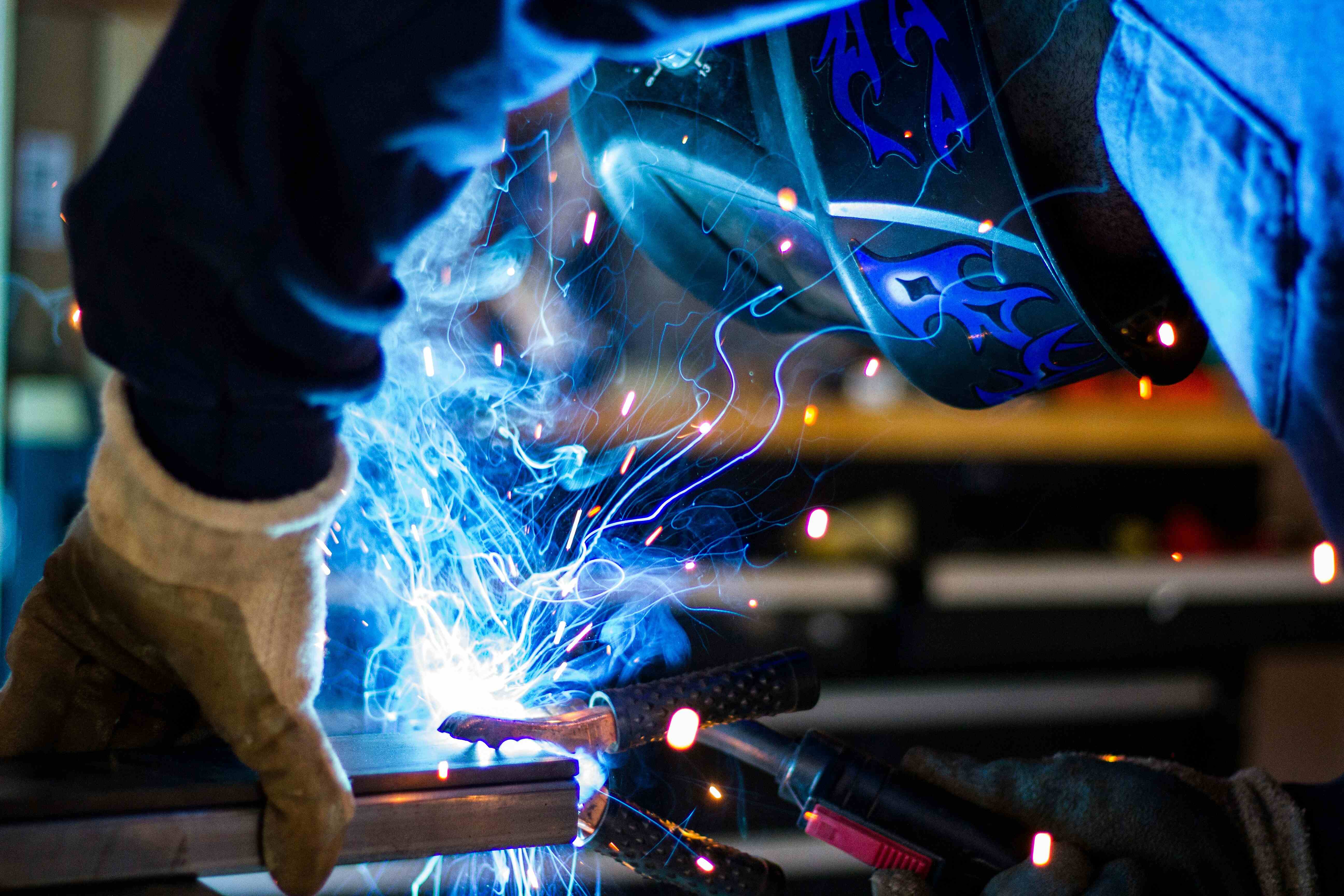 Worker in welding gear