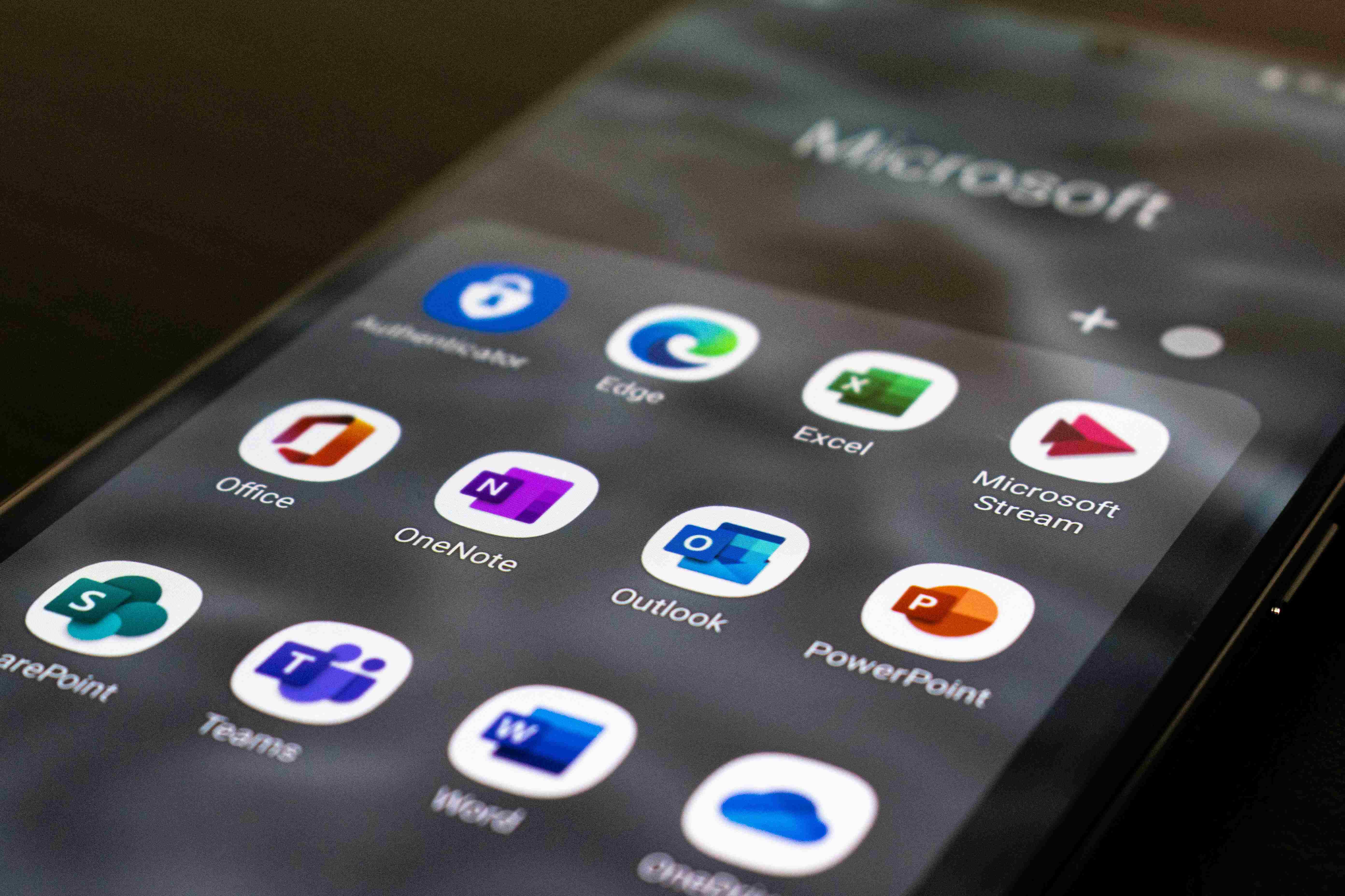 Stock photo of Microsoft apps on a smartphone