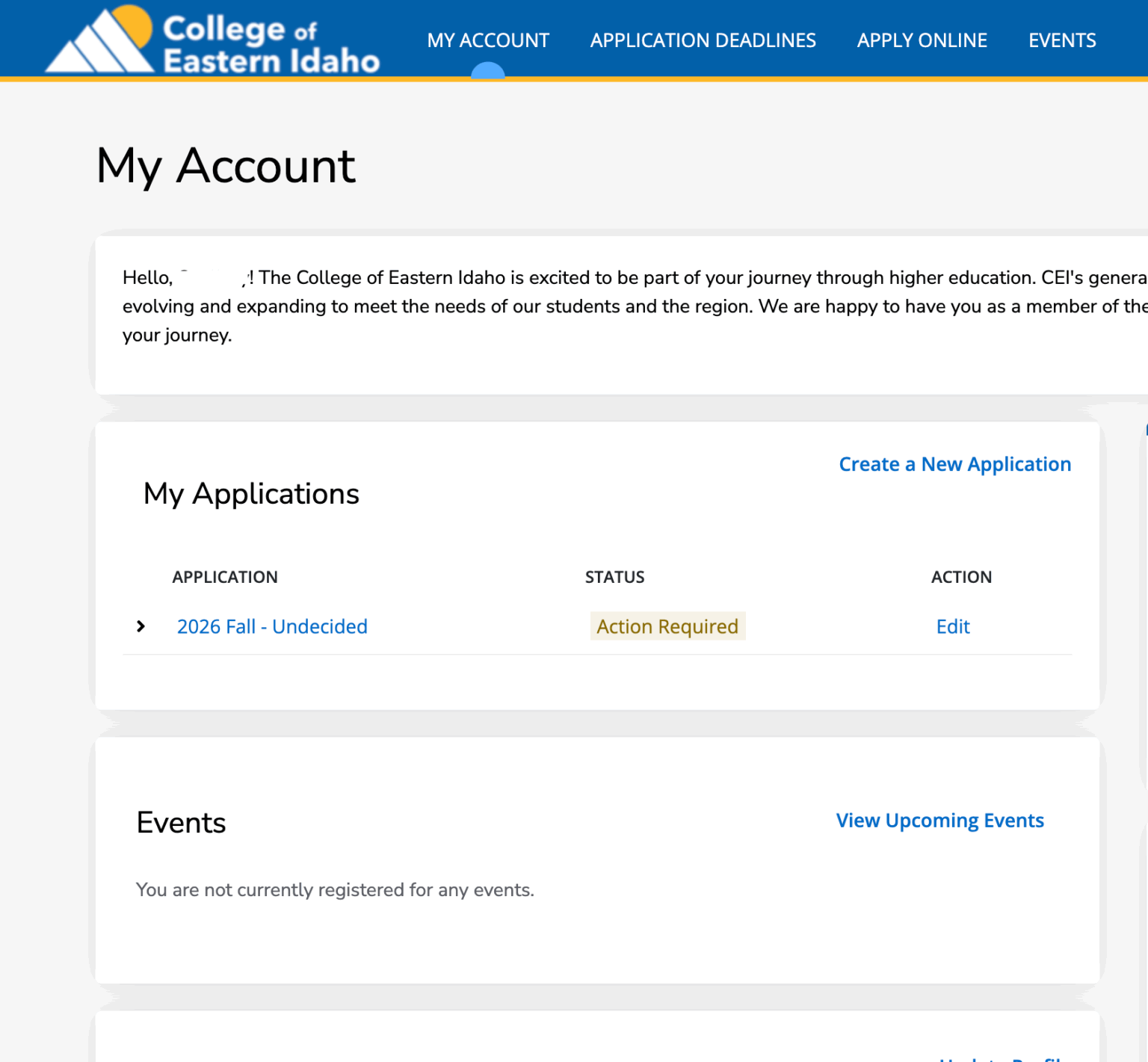 Step 4 of applying for CEI Foundation Scholarships: The My Applications page showing a scholarship application with an “Action Required” status and an “Edit” link to continue completing the application.