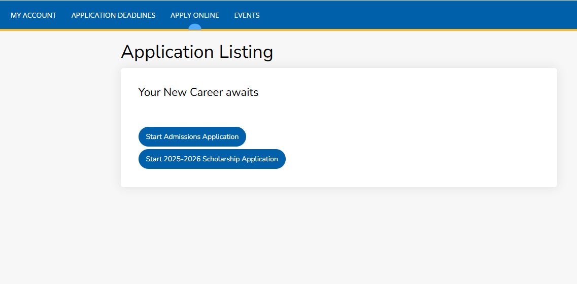 Step 3 of applying for CEI Foundation Scholarships: The Application Listing page displaying a “Start 2025–2026 Scholarship Application” button for beginning a scholarship application.